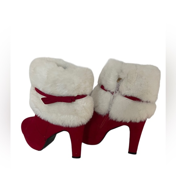 Red Women's Winter Fur Ankle Boots Fur Chunky High Heel Santa Booties 10.5 - Picture 11 of 14